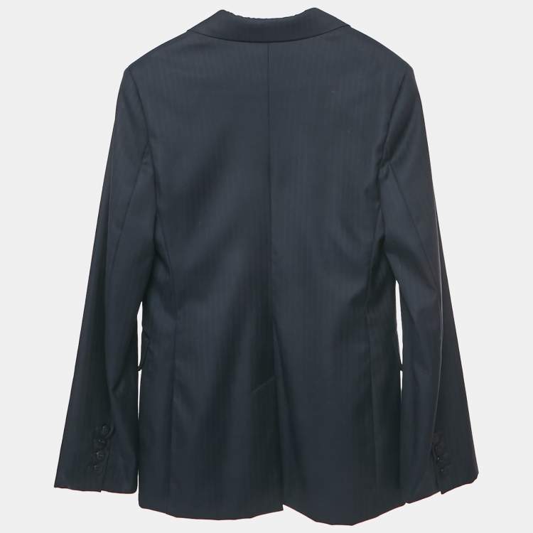 Pre Owned جاكيت بليزر هيرميس صوف نافي بلو نمط متعرج جداً صغير جداً