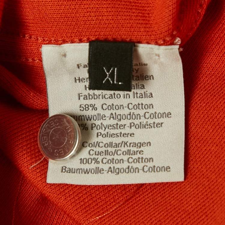 Pre Owned Hermes Orange Cotton Pique Polo T-Shirt XL