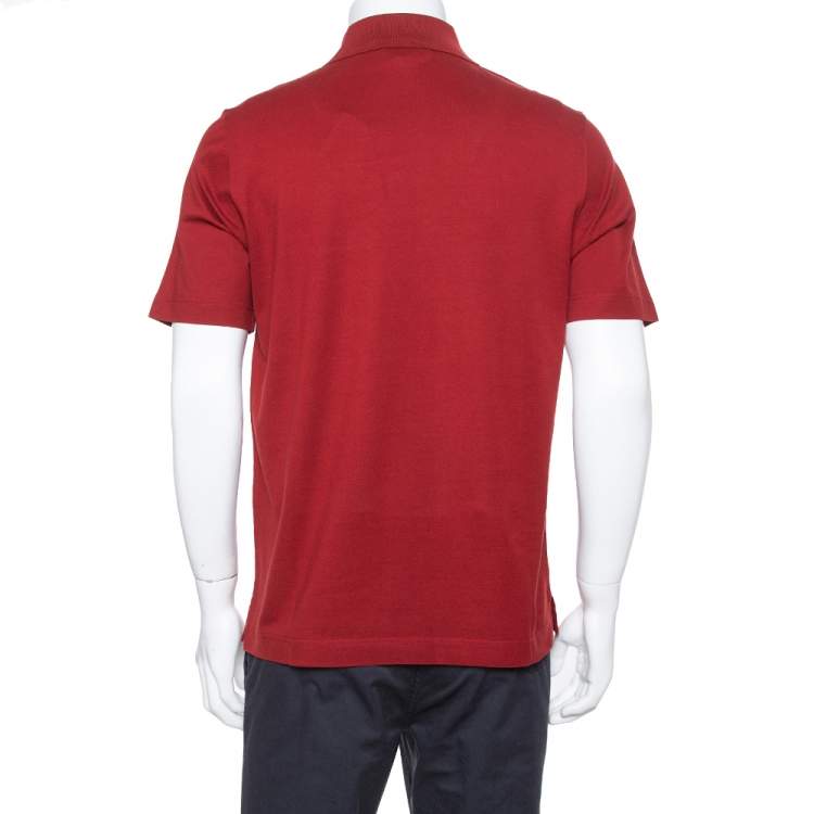 Pre Owned Hermes Maroon Cotton Pique Short Sleeve Polo T-Shirt M
