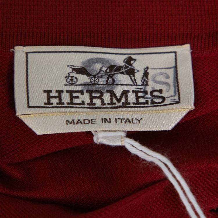 Pre Owned Hermes Maroon Cotton Pique Short Sleeve Polo T-Shirt M