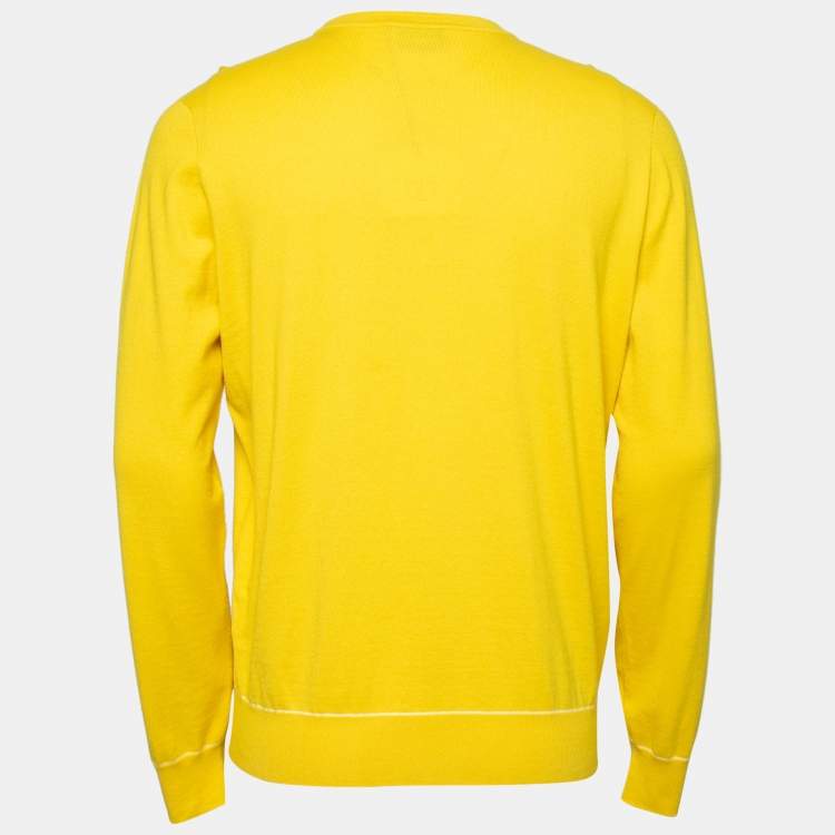 Pre Owned Hermès Yellow Knit Crew Neck Long Sleeve Sweater L