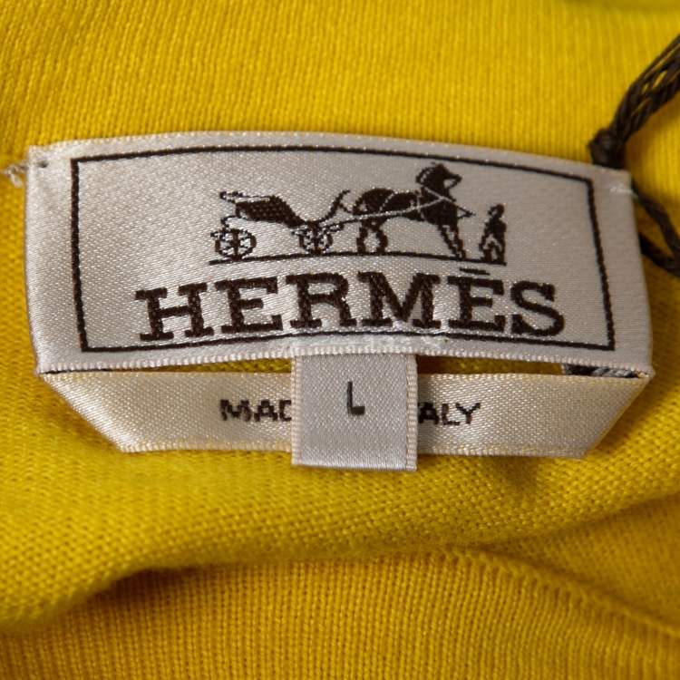 Pre Owned Hermès Yellow Knit Crew Neck Long Sleeve Sweater L