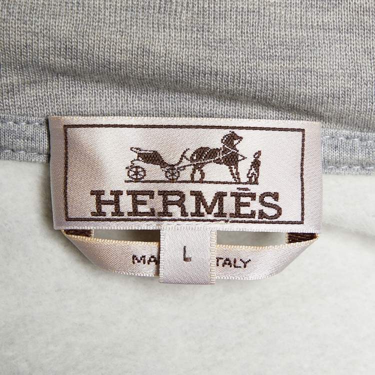 Pre Owned Hermes Grey Cotton Run H Zipped Hooded Sweatshirt L