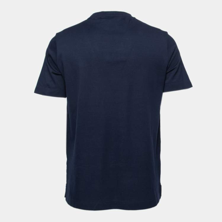 Pre Owned Hermes Navy Blue Cotton Pocket Detail V-Neck T-Shirt M