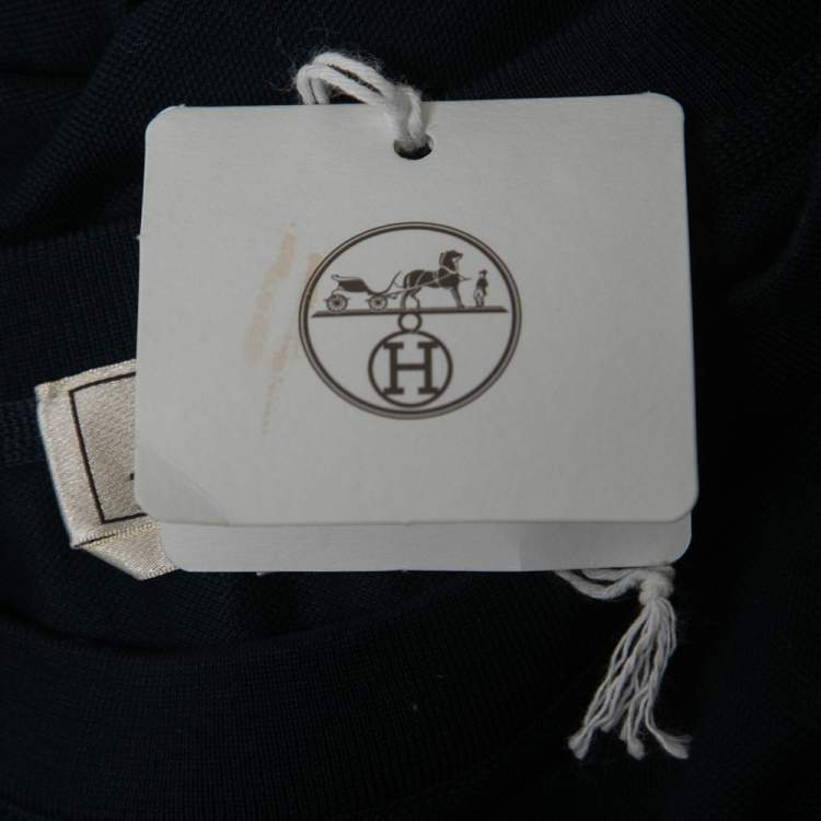 Pre Owned Hermes Navy Blue Cotton Pocket Detail V-Neck T-Shirt M