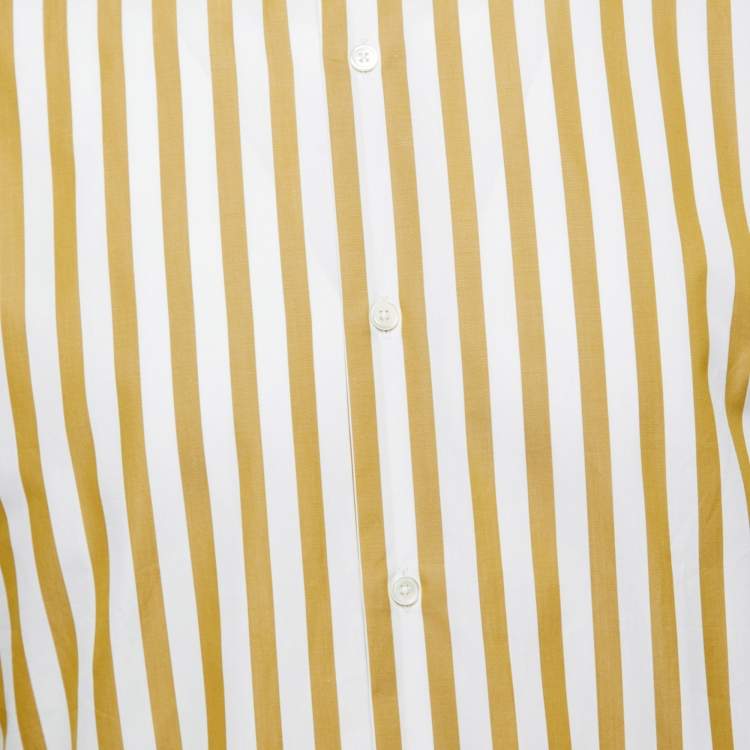 Pre Owned Hermes Yellow Striped Cotton Round Neck Shirt L