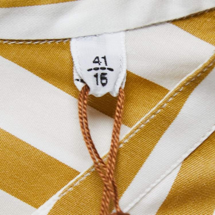 Pre Owned Hermes Yellow Striped Cotton Round Neck Shirt L