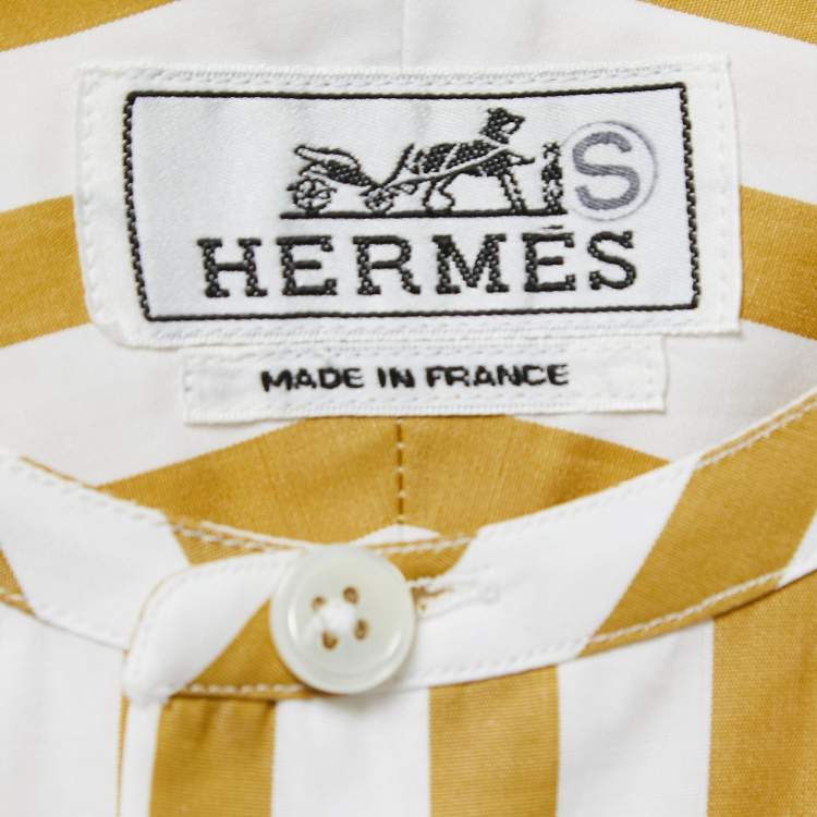 Pre Owned Hermes Yellow Striped Cotton Round Neck Shirt L