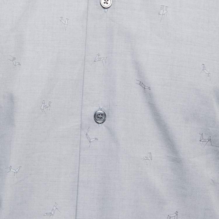 Pre Owned Hermes Grey Horse Patterned Cotton Button Front Shirt M