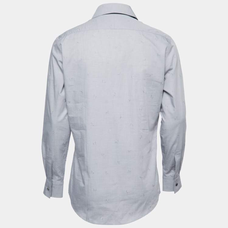 Pre Owned Hermes Grey Horse Patterned Cotton Button Front Shirt M