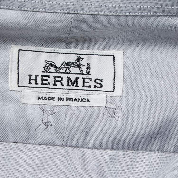 Pre Owned Hermes Grey Horse Patterned Cotton Button Front Shirt M