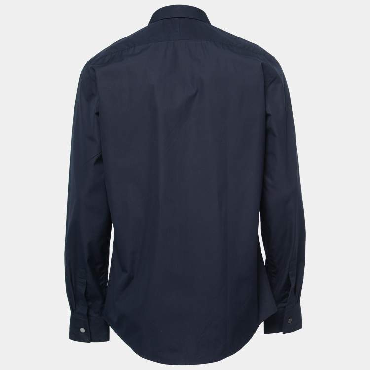 Pre Owned Hermes Navy Blue Poplin Origami Detail Button Front Shirt L