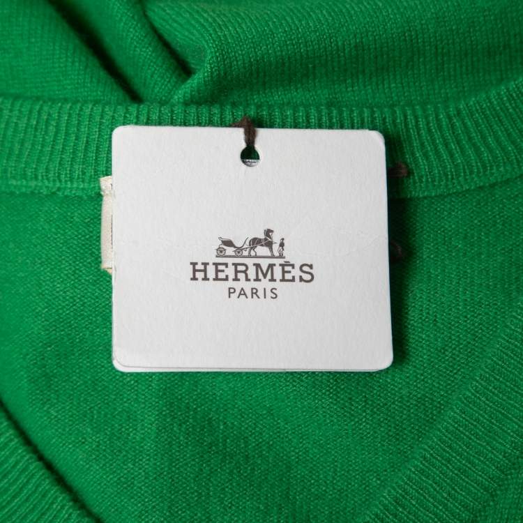 Pre Owned Hermes Green Cashmere V-Neck Sweater S