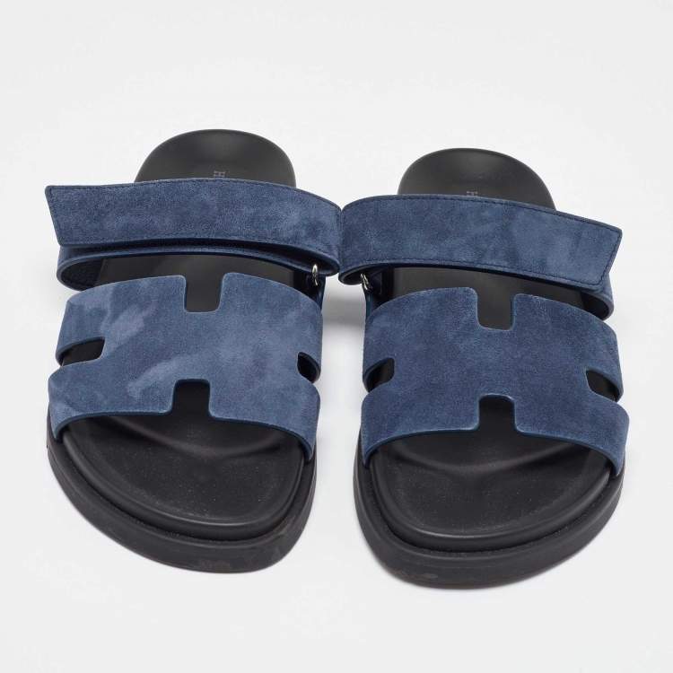 Pre Owned Hermes Navy Blue Nubuck Leather Chypre Sandals Size 42
