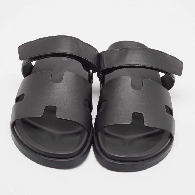 Pre Owned Hermes Black Leather Chypre Sandals Size 45.5