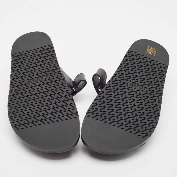 Pre Owned Hermes Black Leather Chypre Sandals Size 45.5