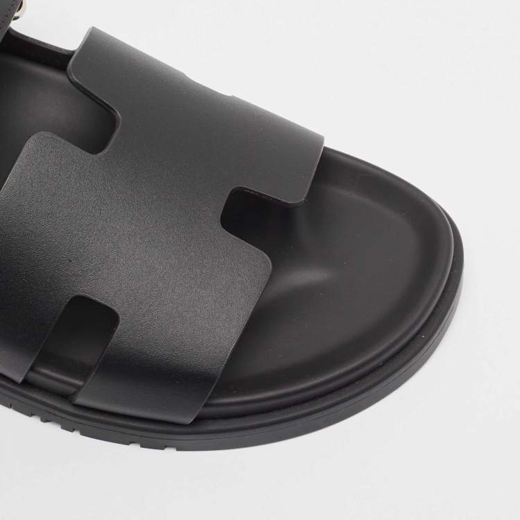 Pre Owned Hermes Black Leather Chypre Sandals Size 45.5
