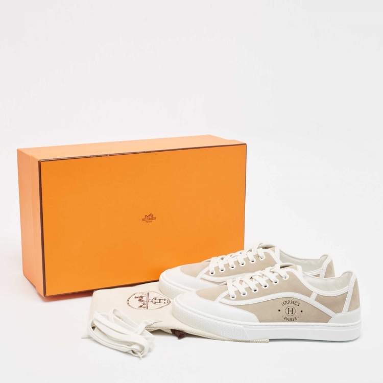 Pre Owned Hermès Beige/White Suede and Leather Get Sneakers Size 40.5