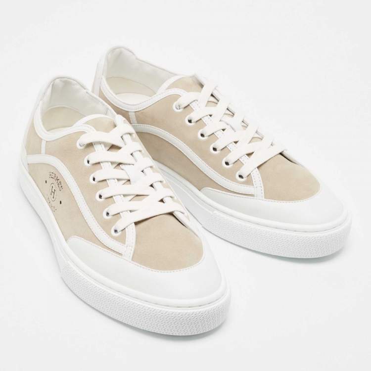 Pre Owned Hermès Beige/White Suede and Leather Get Sneakers Size 40.5