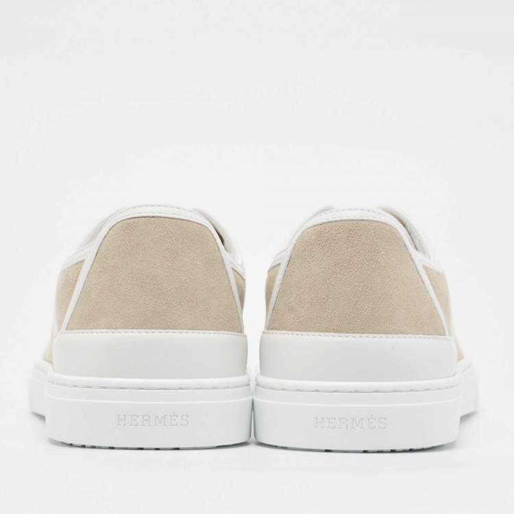 Pre Owned Hermès Beige/White Suede and Leather Get Sneakers Size 40.5