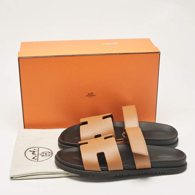 Pre Owned Hermes Brown Leather Chypre Flat Sandals Size 45