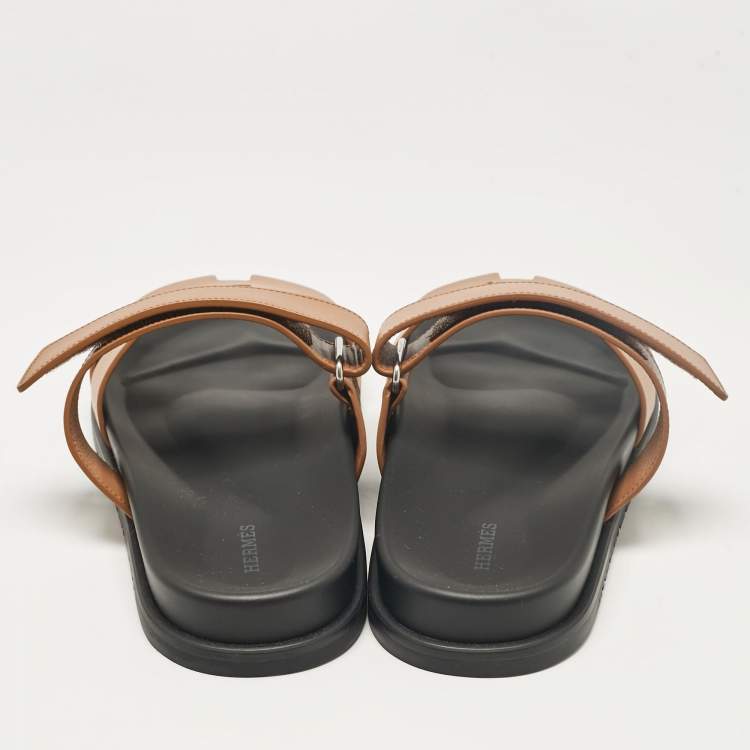 Pre Owned Hermes Brown Leather Chypre Flat Sandals Size 45