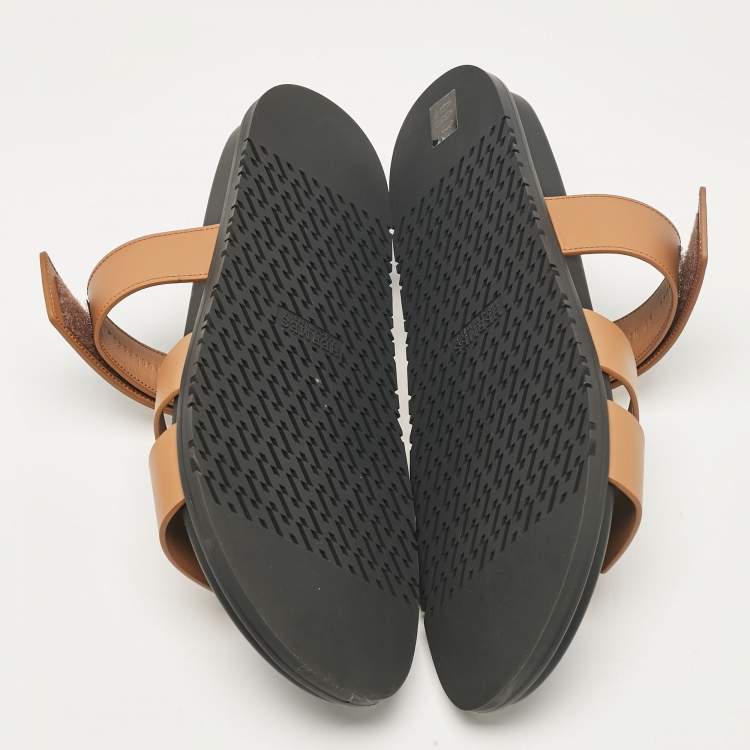 Pre Owned Hermes Brown Leather Chypre Flat Sandals Size 45