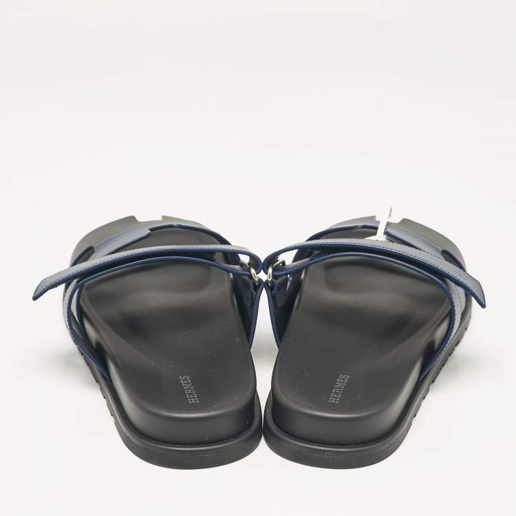Pre Owned Hermès Navy Blue/Black Leather Chypre Sandals Size 42