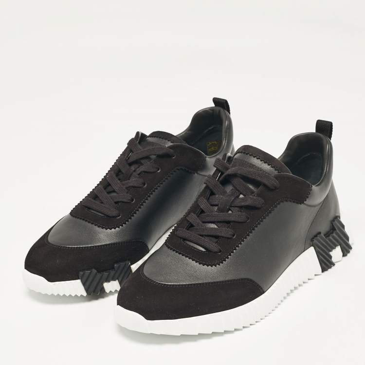 Pre Owned Hermes Black Leather and Suede Bouncing Sneakers Size 43