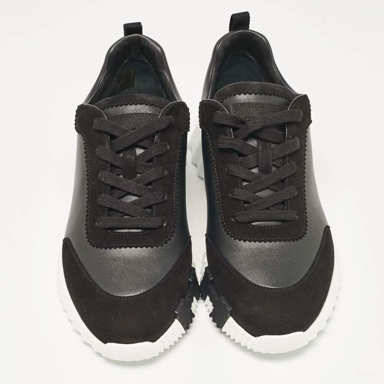 Pre Owned Hermes Black Leather and Suede Bouncing Sneakers Size 43