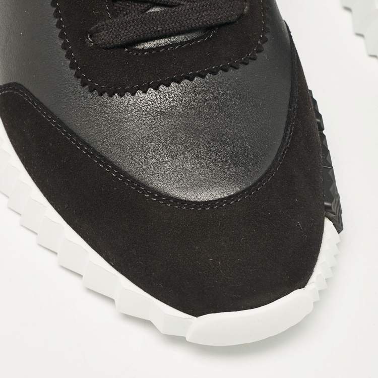 Pre Owned Hermes Black Leather and Suede Bouncing Sneakers Size 43
