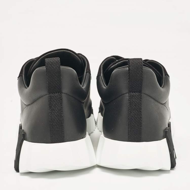 Pre Owned Hermes Black Leather and Suede Bouncing Sneakers Size 43