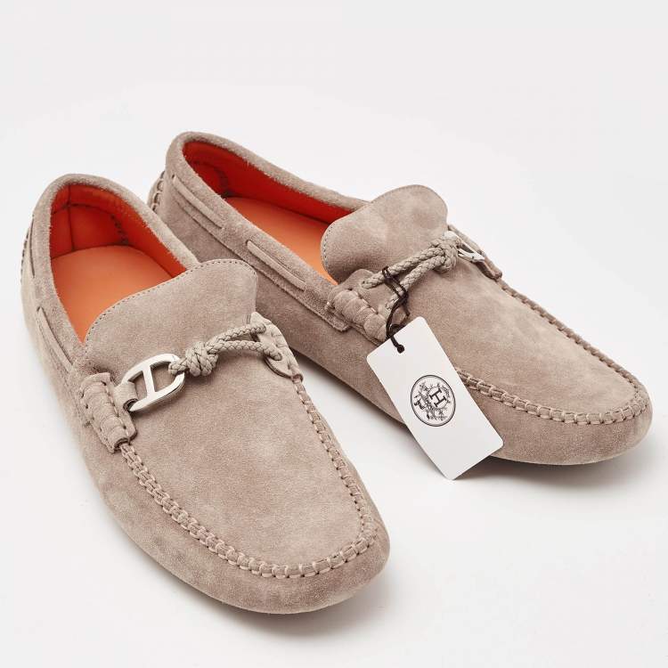 Pre Owned Hermes Brown Suede Alessandro Loafers Size 43.5