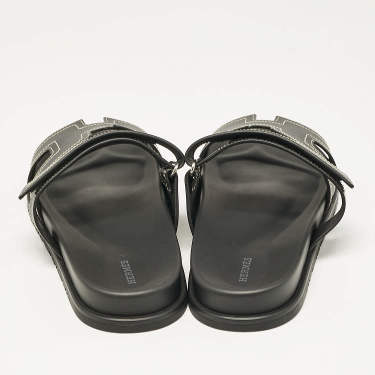 Pre Owned Hermes Black Leather Chypre Sandals Size 46