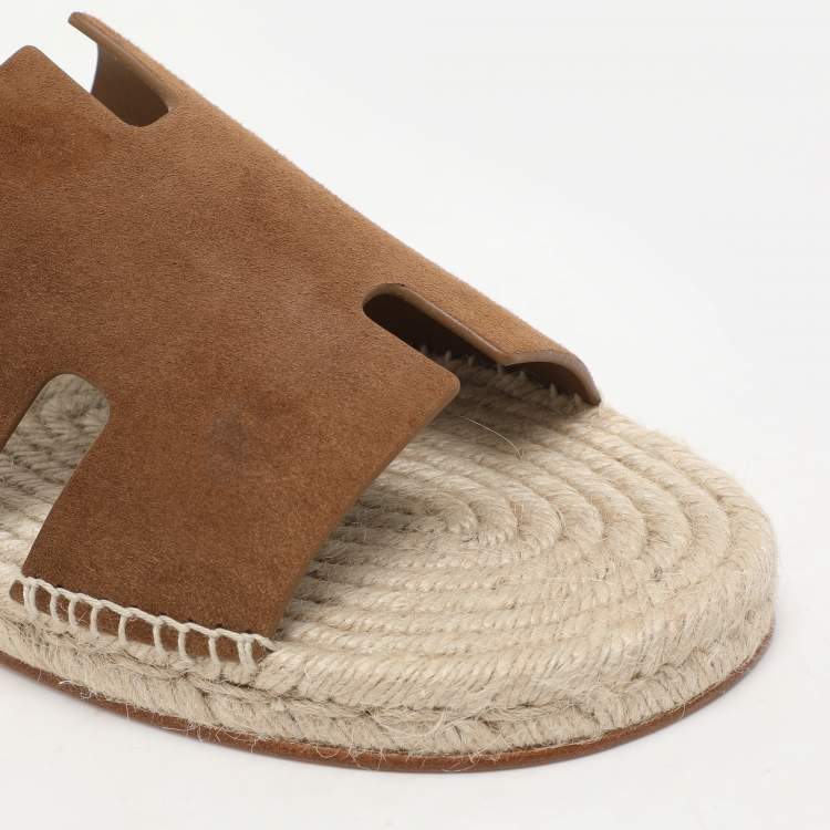 Pre Owned Hermes Brown Suede Antigua Espadrille Flats Size 43