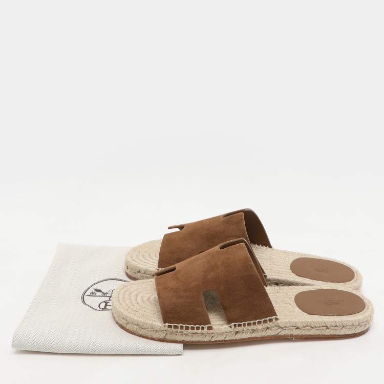 Pre Owned Hermes Brown Suede Antigua Espadrille Flats Size 43