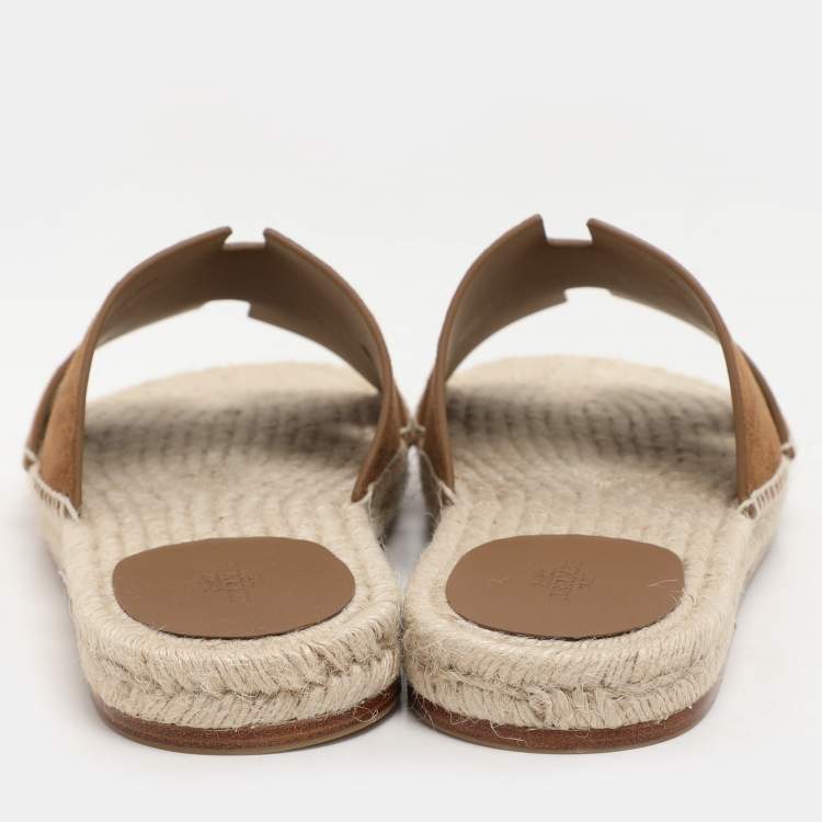 Pre Owned Hermes Brown Suede Antigua Espadrille Flats Size 43