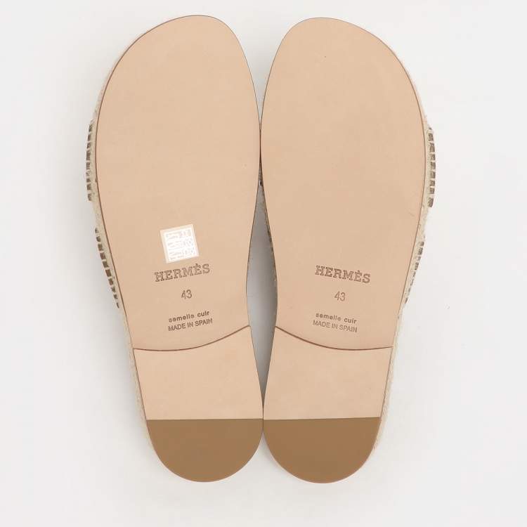Pre Owned Hermes Brown Suede Antigua Espadrille Flats Size 43