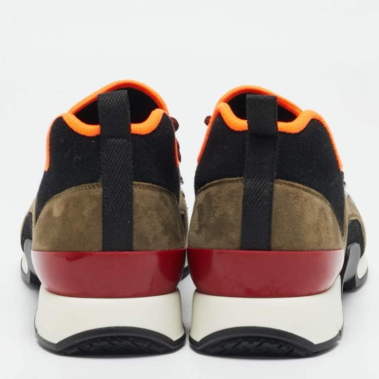 Pre Owned Hermes Green/Black Fabric and Suede Defi Low Top Sneakers Size 42