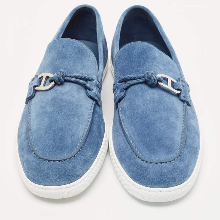 Pre Owned Hermes Blue Suede Ignacio Slip On Sneakers Size 44.5