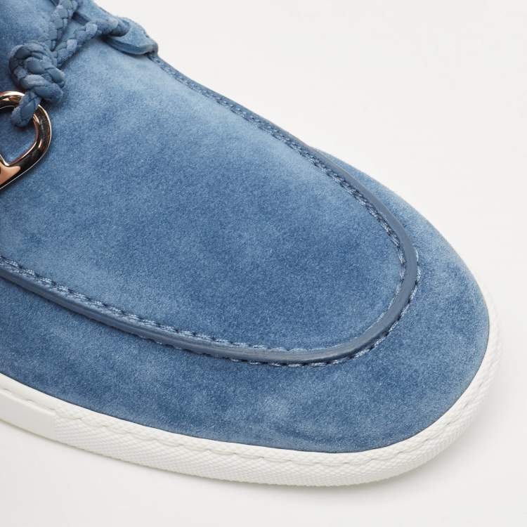 Pre Owned Hermes Blue Suede Ignacio Slip On Sneakers Size 44.5