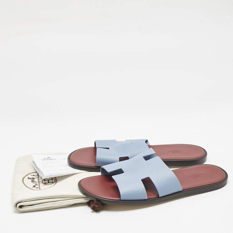 Pre Owned Hermes Blue Leather Izmir Flat Sandals Size 44.5