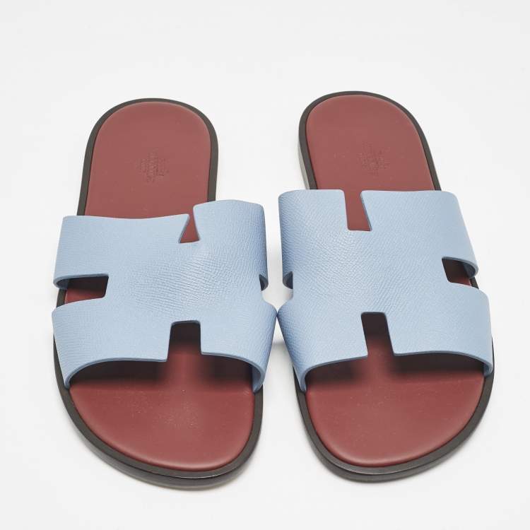 Pre Owned Hermes Blue Leather Izmir Flat Sandals Size 44.5
