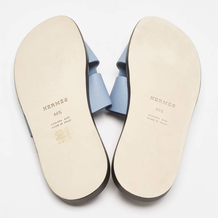 Pre Owned Hermes Blue Leather Izmir Flat Sandals Size 44.5