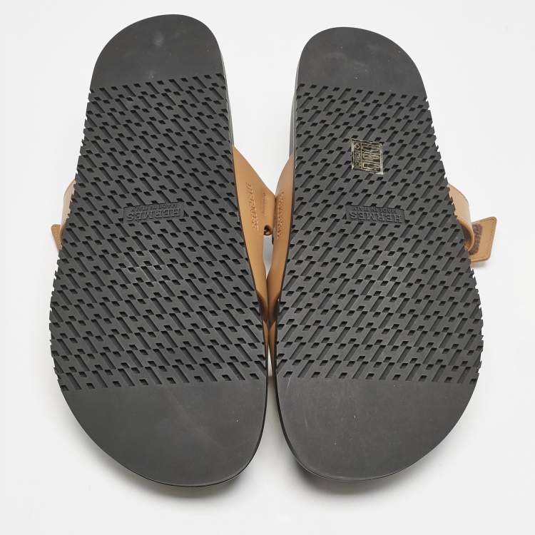 Pre Owned Hermes Brown Leather Chypre Sandals Size 47
