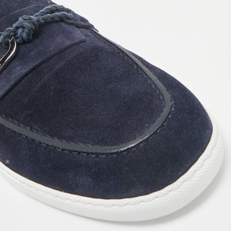 Pre Owned Hermès Navy Blue Suede Ignacio Loafers Size 42.5