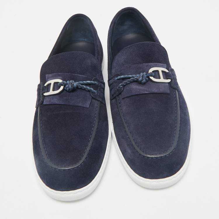 Pre Owned Hermès Navy Blue Suede Ignacio Loafers Size 42.5