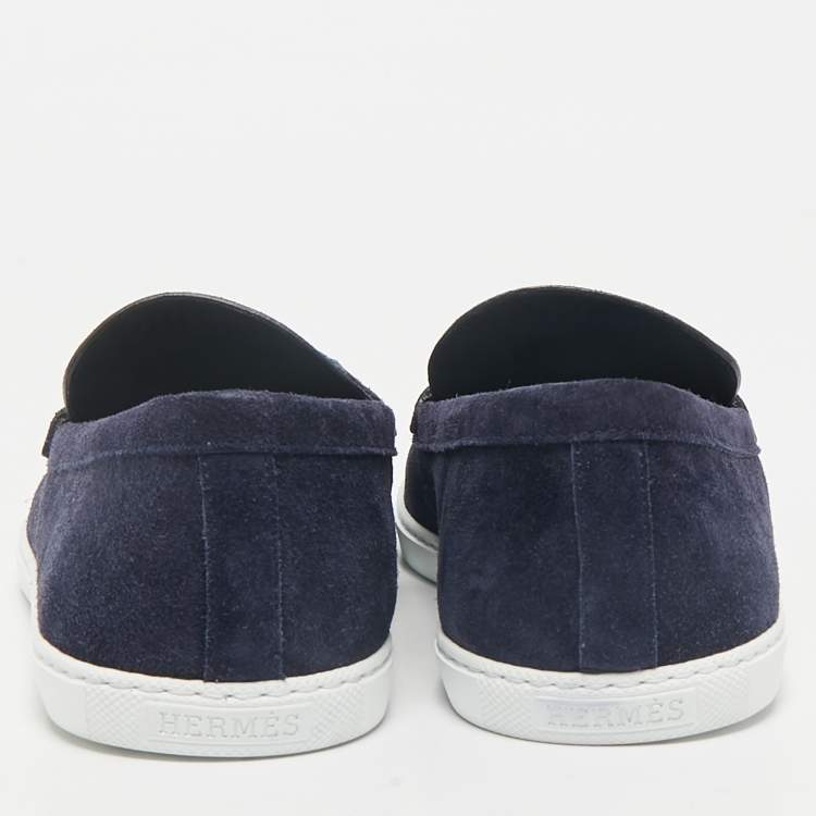 Pre Owned Hermès Navy Blue Suede Ignacio Loafers Size 42.5