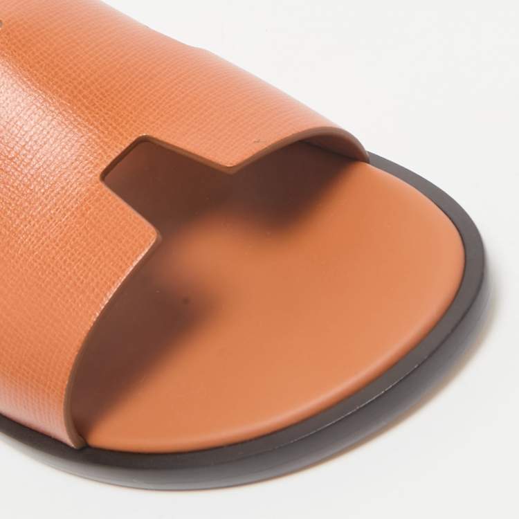 Pre Owned Hermès Orange Leather Izmir Flat Slides Size 45