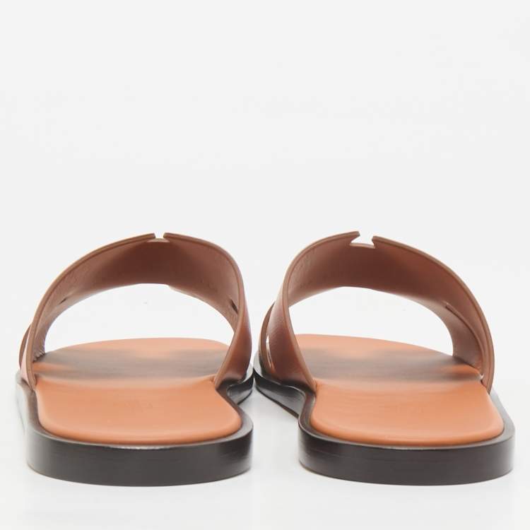 Pre Owned Hermès Orange Leather Izmir Flat Slides Size 45